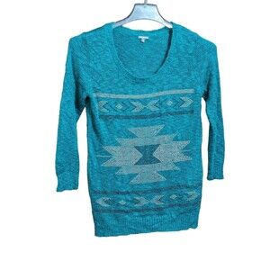 Charlotte Russe Women's Sweater Size Medium Aztec Print Blue Green Black Arrows